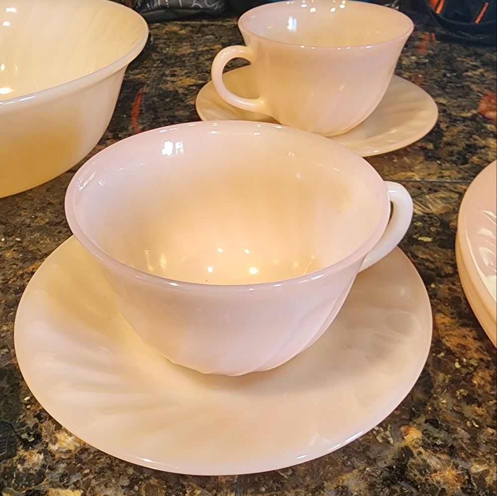 Fire King Pink Swirl Cup/Saucer